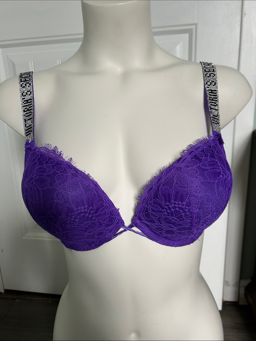 Victoria's Secret Purple Lace Push-Up Bra with Jeweled Straps